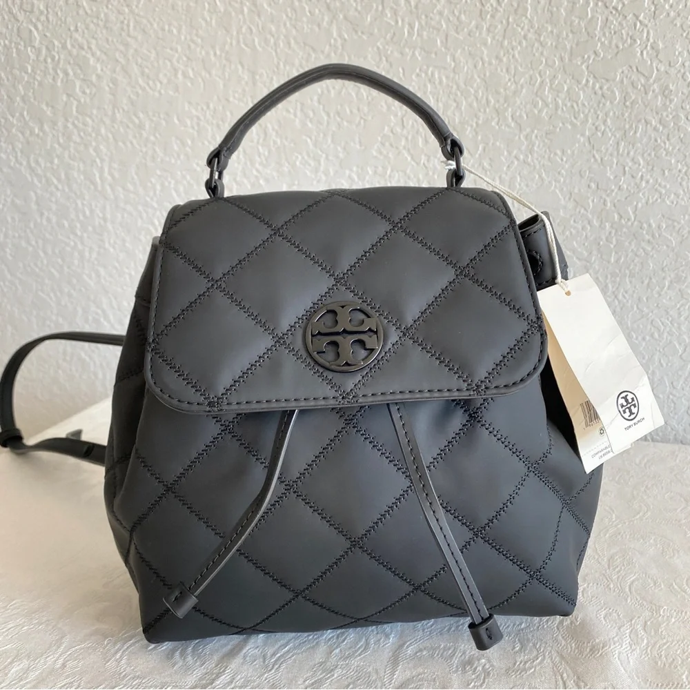 Tory Burch black quilted backpack